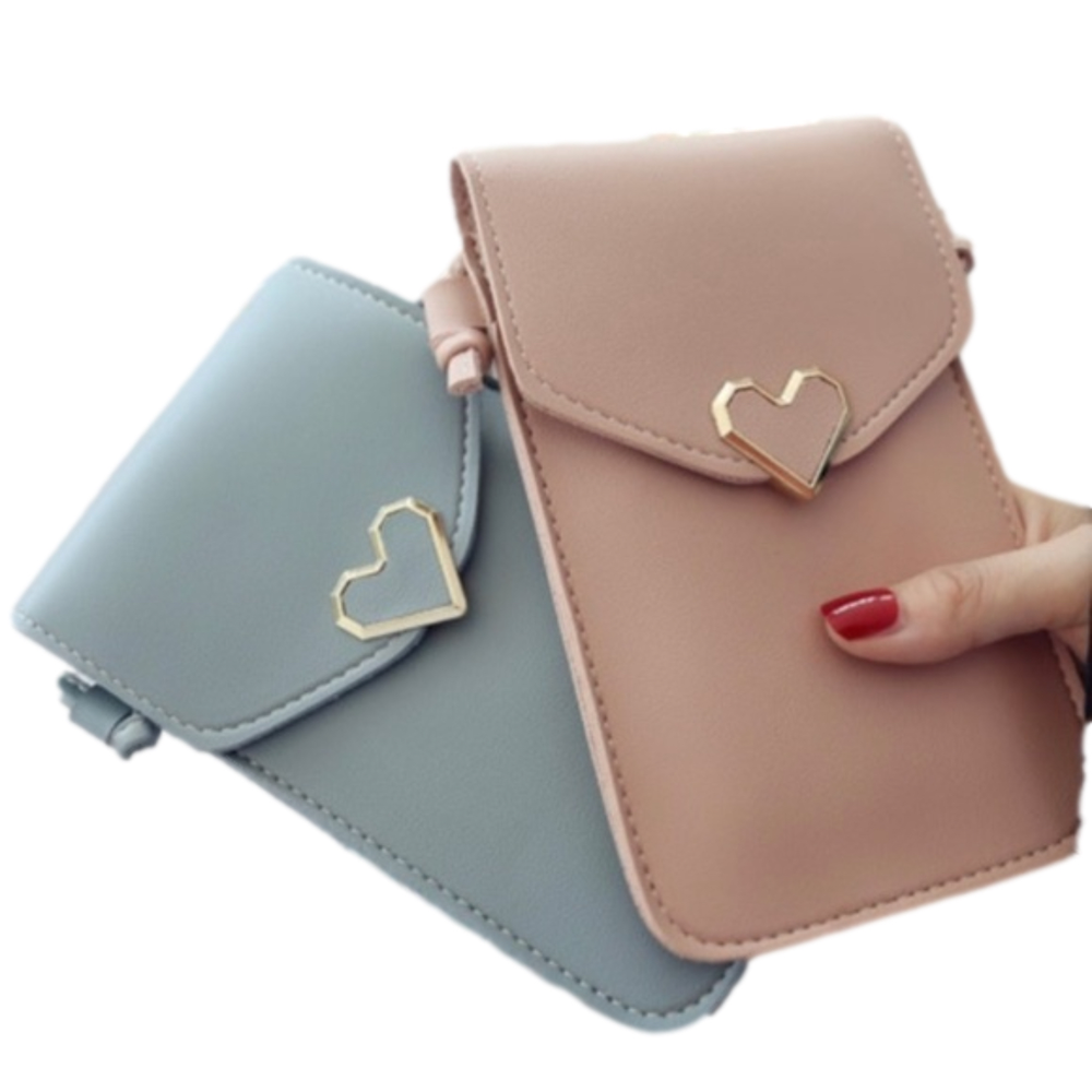 Leather Crossbody Phone Wallet Square Lock